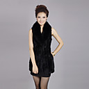 Sleeveless Fox Fur Collar Evening Lamb Fur Vest with Mink Fur Bottom