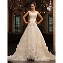 A-line V-neck  Chapel Train Tulle Wedding Dress