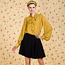 TS VINTAGE Check Pattern Puff Sleeve Bow Chiffon Shirt