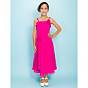 a-line senza spalline tea-lunghezza Chiffon abito da damigella d'onore Junior