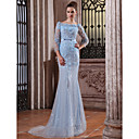 Trumpet Mermaid Bateau Sweep Brush Train Tulle Over Chiffon Luxurious Evening Dress