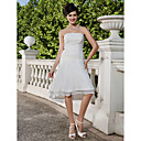Sheath/Column Strapless Knee-length Asymmetrical Chiffon Wedding Dress