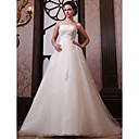 A-line Strapless Chapel Train Tulle Satin Wedding Dress