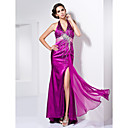 Sheath/Column V-neck Halter Floor-length Stretch Satin Evening Dress