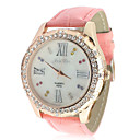 Women's Leather Band Analog Quartz Wrist Watch With Rhinstone Decoration (Pink)