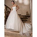 Ball Gown Strapless Cathedral Train Lace And Tulle Wedding Dress