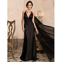 Trumpet/Mermaid Halter Sweep/Brush Train Stretch Satin And Chiffon Evening Dress