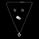 Elegant Silver Plated Rhinestone Double Heart Women's Jewelery Set Including Necklace,Ring,Earring