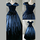 Short Sleeve Floor-length Ink Blue Satin Victorian Gothic Princess Lolita Dress