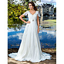 Sheath/Column V-neck Court Train Chiffon Wedding Dress