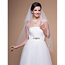 Elegant 2 Layers Fingertip Wedding Veil With Beaded Edge