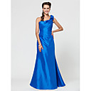 A-line One Shoulder Floor-length Taffeta Bridesmaid Dress With Flower(s)