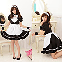 Hot Girl Black Polyester Maid Suit with Lace and Bow(3 Pieces)