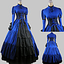 Long Sleeve Floor-length Blue Satin Cotton Aristocrat Lolita Dress