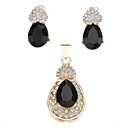 Corazón cariñoso Negro Onyx Pendientes completamente Jewelled y colgante de la joyería