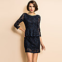 TS V Back Elastic Velvet Lace Peplum Dress
