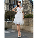Sheath/Column V-neck Knee-length Tulle Wedding Dress
