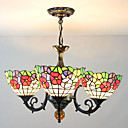 60W Tiffany Style Chandelier with Floral Patterned Shades
