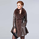 Stunning Long Sleeve Fox Fur Shawl Collar Lambskin Leather Casual/Party Coat (More Colors)