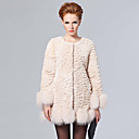 Long Sleeve Collarless Fox Fur Trim Rex Rabbit Fur Casual/Party Coat (More Colors)