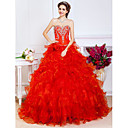 Ball Gown Sweetheart Floor-length Organza Evening Dress With Beading And Flower(s)