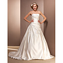 Ball Gown Strapless Chapel Train Satin Wedding Dress