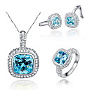 Gorgeous 925 Silver With Rhinestone/Aquamarine Women's Jewelry Set Including Necklace,Earrings,Ring(More Colors)