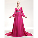 A-line V-neck Empire Court Train Chiffon Evening Dress