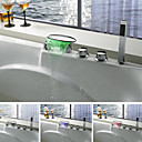 Contemporary Chrome Finish Color Changing LED Waterfall Tub Faucet