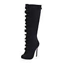 Leatherette Stiletto Heel Knee høye støvler med ruffles Party / Evening Sko