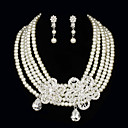 Perlas preciosa con diamantes de imitación conjunto de joyería de las mujeres como collares, pendientes