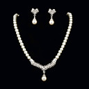 Perlas elegantes con conjunto de joyería de diamante de imitación de la Mujer como collares, pendientes