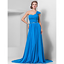 Sheath/Column One Shoulder Chapel Train Chiffon Evening Dress