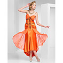 A-Line Spaghetti Straps Tea-Length Chiffon and Satin Evening Dress