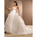Ball Gown Strapless Chapel Train Satin And Taffeta Criss-Cross Wedding Dress