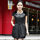 Collarless Lambskin Leather Casual/Party Vest With Mink Fur Sleeves (More Colors)