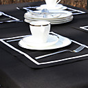 Set of 4 White Line Black Placemats