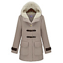 Women's Tweed Hooded Coat with Pocket and Buckle Detail