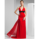 Sheath/Column Halter Sweep/Brush Train Chiffon Evening Dress