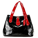 Contraste BINGO Cor fivela de couro genuíno Satchel (Preto)