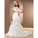 Une ligne de v-cou train chapelle robe de mariée en taffetas avec une enveloppe