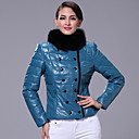 Long Sleeve Fox Fur Standing Collar Lambskin Leather Casual/Office Jacket (More Colors)