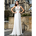 Sheath/Column Jewel Sweep/Brush Train Chiffon Evening Dresses