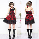 Sleeveless Short Red Cotton Black Floral Lace Guro Lolita Dres
