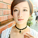 Women's Gothic Little Flower Lace Necklace with Black Zircon Pendant