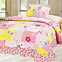 3PCS Pink Floral Cotton Queen Size Quilt Set