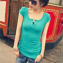 Frauen mit V-Ausschnitt Solid Color Slim T-Shirt