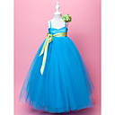 Ball Gown Spaghetti Straps Floor-length Satin And Tulle Lovely Flower Gril Dress