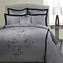 5PCS Bamboo Leaves Pattern Embroidery Polyester Duvet Cover Set