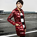 Women's Hooded Zip-up Slim PU Leather Down Coat